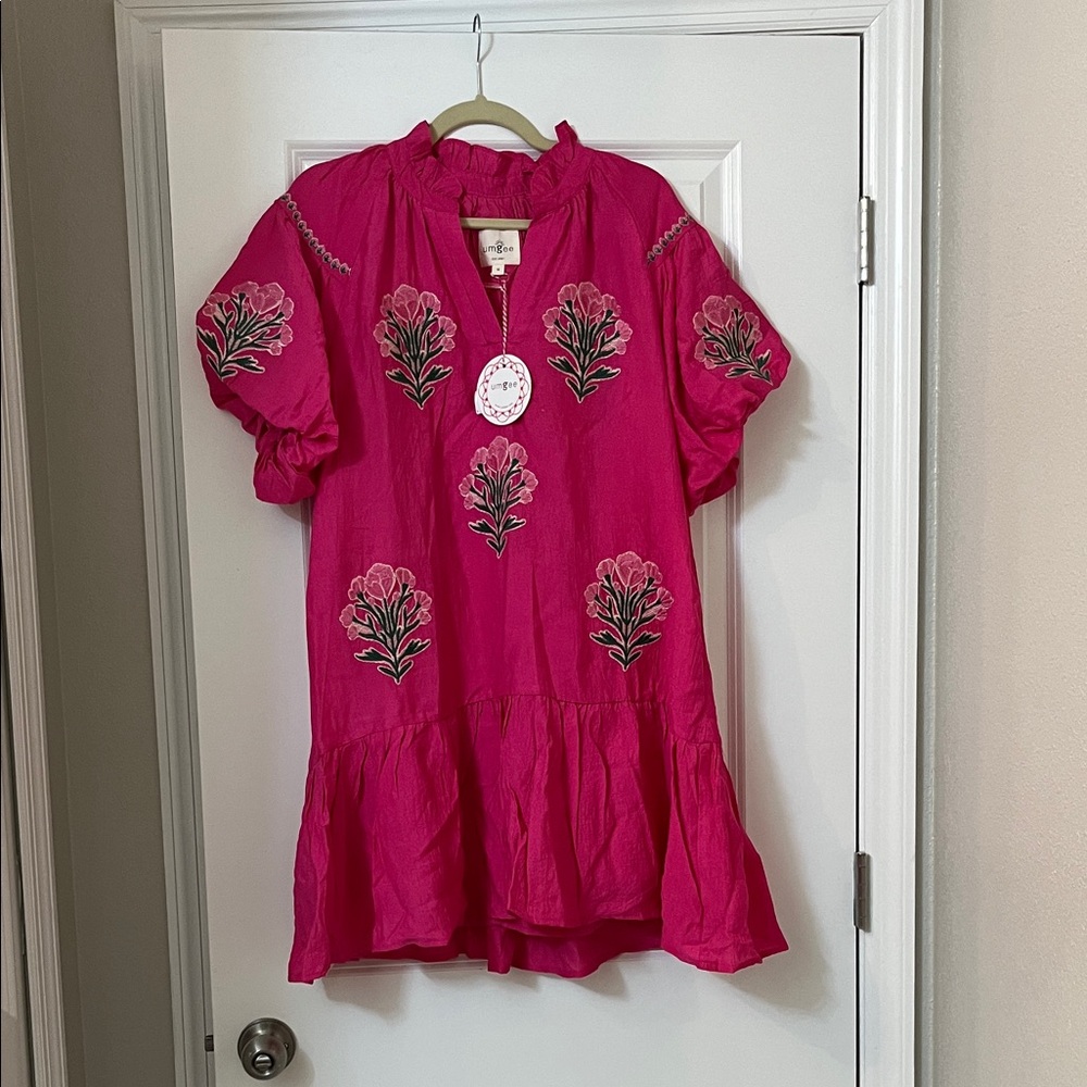 Umgee Fuchsia Floral Embroidered Mini Dress